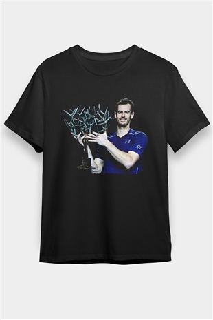 Andy Murray Baskılı Unisex Siyah Tişört - Tshirt