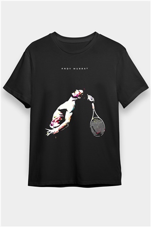 Andy Murray Baskılı Unisex Siyah Tişört - Tshirt