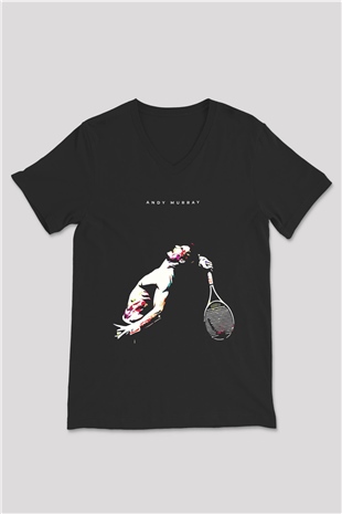 Andy Murray Baskılı Unisex Siyah V Yaka Tişört - Tshirt
