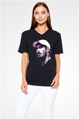 Andy Murray Baskılı Unisex Siyah V Yaka Tişört - Tshirt