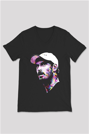 Andy Murray Baskılı Unisex Siyah V Yaka Tişört - Tshirt