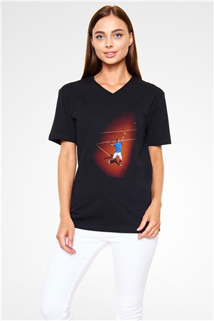 Andy Murray Baskılı Unisex Siyah V Yaka Tişört - Tshirt