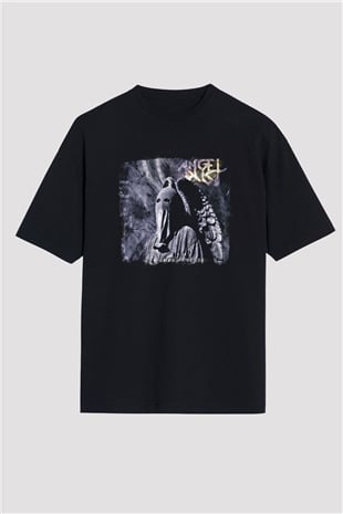 Angel Dust Baskılı Unisex Siyah Oversize Tişört