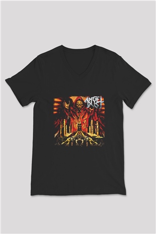 Angel Dust Baskılı Unisex Siyah V Yaka Tişört