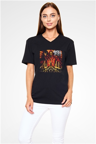 Angel Dust Baskılı Unisex Siyah V Yaka Tişört