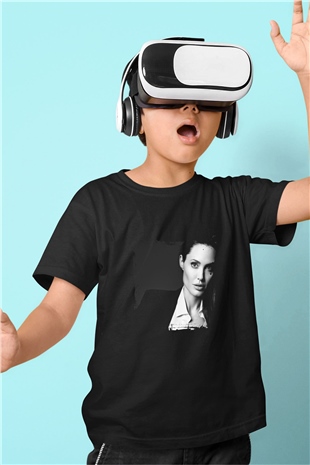 Angelina Jolie Baskılı Unisex Siyah Çocuk Tişört