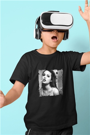 Angelina Jolie Baskılı Unisex Siyah Çocuk Tişört