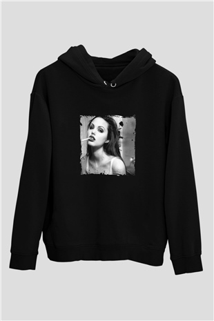 Angelina Jolie Baskılı Unisex Siyah Hoodie