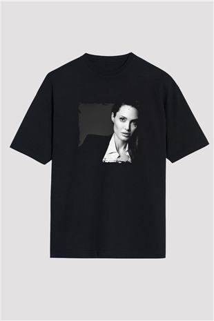 Angelina Jolie Baskılı Unisex Siyah Oversize Tişört