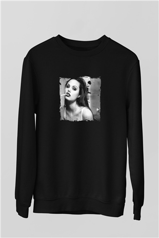 Angelina Jolie Baskılı Unisex Siyah Sweatshirt
