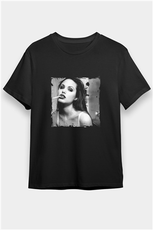 Angelina Jolie Baskılı Unisex Siyah Tişört