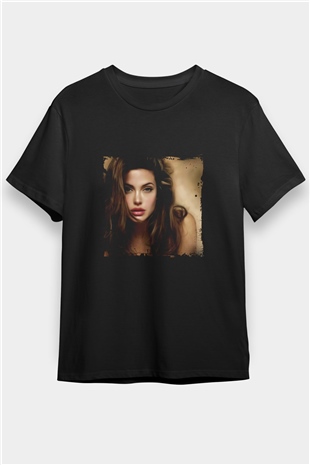 Angelina Jolie Baskılı Unisex Siyah Tişört
