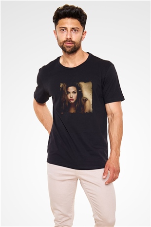 Angelina Jolie Baskılı Unisex Siyah Tişört