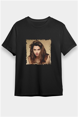 Angelina Jolie Baskılı Unisex Siyah Tişört