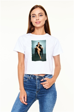 Angelina Jolie Beyaz  Crop Top Tişört