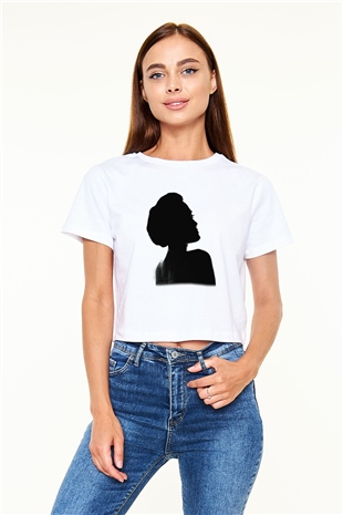Angelina Jolie Beyaz Croptop Tişört