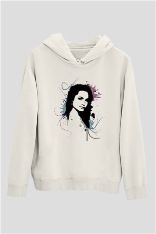 Angelina Jolie Beyaz Unisex Kapşonlu Sweatshirt