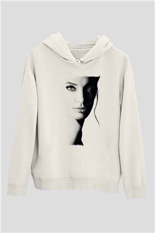 Angelina Jolie Beyaz Unisex Kapüşonlu Sweatshirt