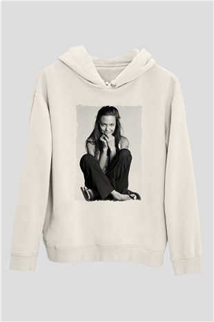 Angelina Jolie Beyaz Unisex Kapüşonlu Sweatshirt