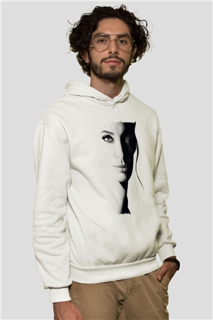 Angelina Jolie Beyaz Unisex Kapüşonlu Sweatshirt