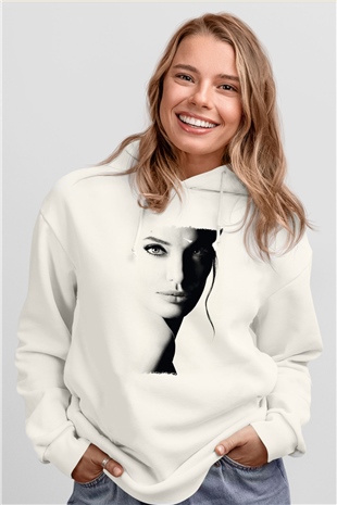 Angelina Jolie Beyaz Unisex Kapüşonlu Sweatshirt