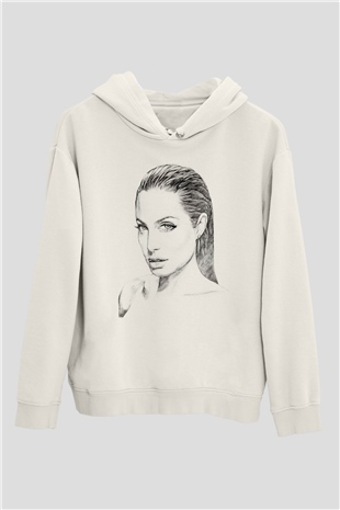 Angelina Jolie Beyaz Unisex Kapüşonlu Sweatshirt