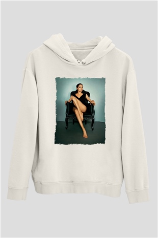 Angelina Jolie Beyaz Unisex Kapüşonlu Sweatshirt
