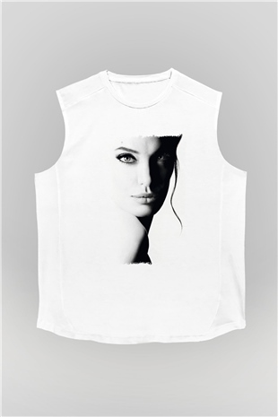 Angelina Jolie Beyaz Unisex Kolsuz Tişört
