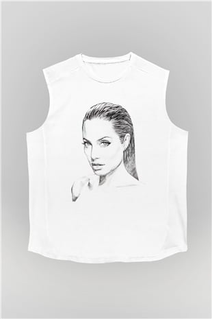 Angelina Jolie Beyaz Unisex Kolsuz Tişört
