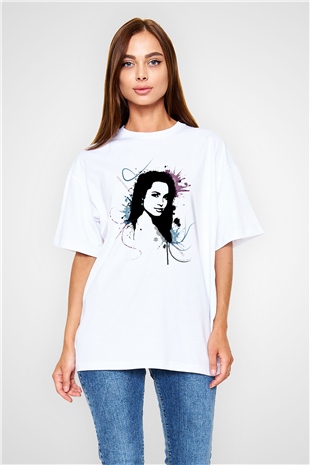 Angelina Jolie Beyaz Unisex Oversize Tişört T-Shirt