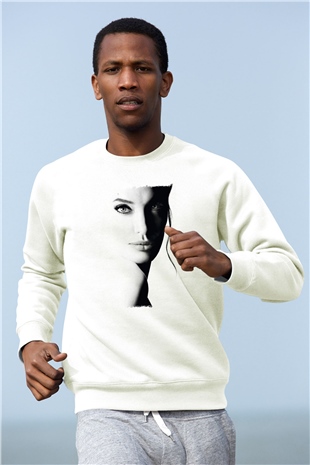 Angelina Jolie Beyaz Unisex Sweatshirt