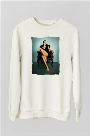 Angelina Jolie Beyaz Unisex Sweatshirt