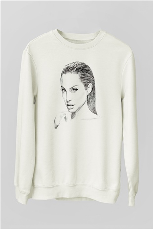 Angelina Jolie Beyaz Unisex Sweatshirt