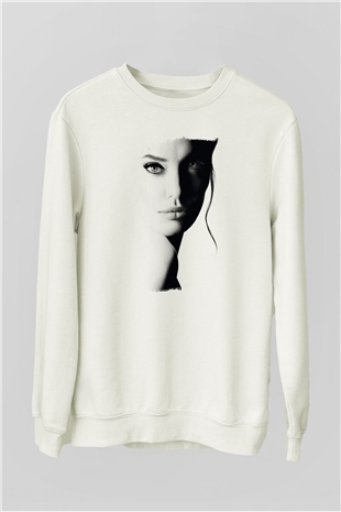 Angelina Jolie Beyaz Unisex Sweatshirt