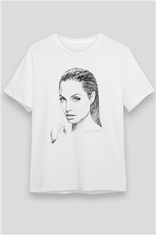 Angelina Jolie Beyaz Unisex Tişört T-Shirt - TişörtFabrikası
