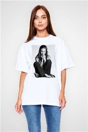 Angelina Jolie Beyaz Oversize Tişört Oversize T-shirt - TişörtFabrikası
