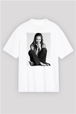Angelina Jolie Beyaz Oversize Tişört Oversize T-shirt - TişörtFabrikası