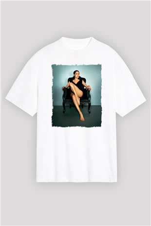 Angelina Jolie Beyaz Oversize Tişört Oversize T-shirt - TişörtFabrikası