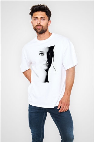 Angelina Jolie Beyaz Oversize Tişört Oversize T-shirt - TişörtFabrikası