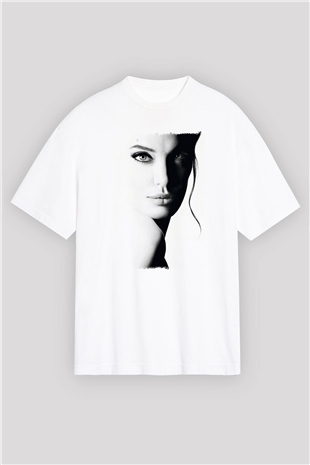Angelina Jolie Beyaz Oversize Tişört Oversize T-shirt - TişörtFabrikası
