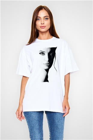 Angelina Jolie Beyaz Oversize Tişört Oversize T-shirt - TişörtFabrikası