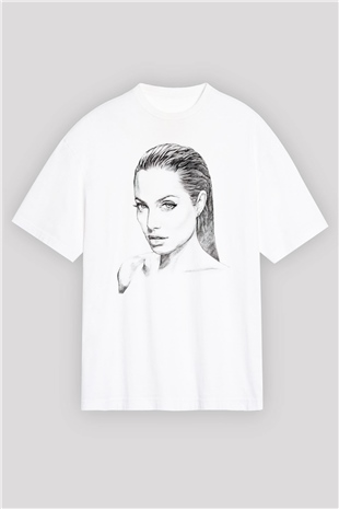 Angelina Jolie Beyaz Oversize Tişört Oversize T-shirt - TişörtFabrikası