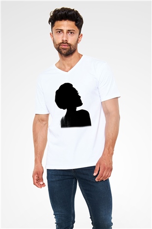 Angelina Jolie Beyaz Unisex V Yaka Tişört T-Shirt