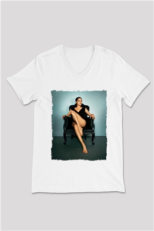 Angelina Jolie Beyaz Unisex V Yaka Tişört