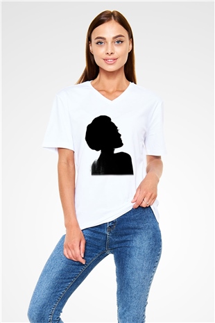 Angelina Jolie Beyaz Unisex V Yaka Tişört T-Shirt