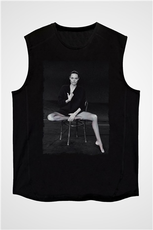 Angelina Jolie Siyah Unisex Kolsuz Tişört