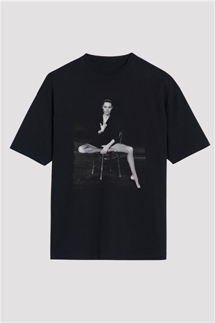 Angelina Jolie Siyah Oversize Tişört Oversize T-shirt - TişörtFabrikası