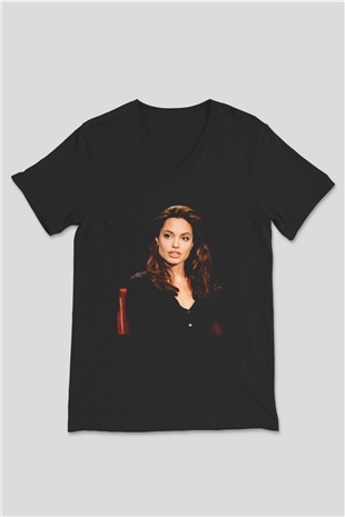 Angelina Jolie Siyah Unisex V Yaka Tişört