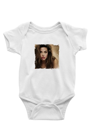 Angelina Jolie Unisex Baskılı Beyaz Bebek Body - Zıbın