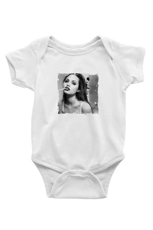Angelina Jolie Unisex Baskılı Beyaz Bebek Body - Zıbın